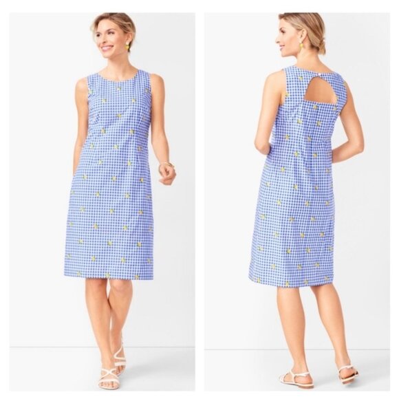 Talbots Lemons & Gingham Shift Dress in White Blue Size 10‎ - Picture 1 of 12